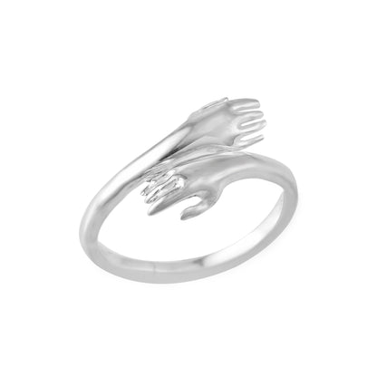 Hand Hug Open Adjustable Ring – 925 Sterling Silver