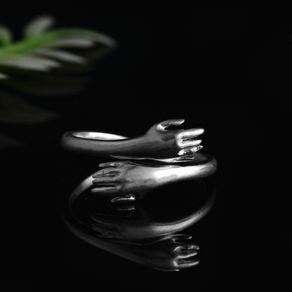 Hand Hug Open Adjustable Ring – 925 Sterling Silver