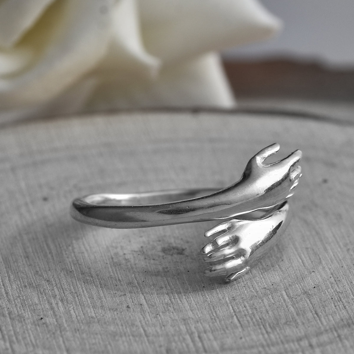 Hand Hug Open Adjustable Ring – 925 Sterling Silver