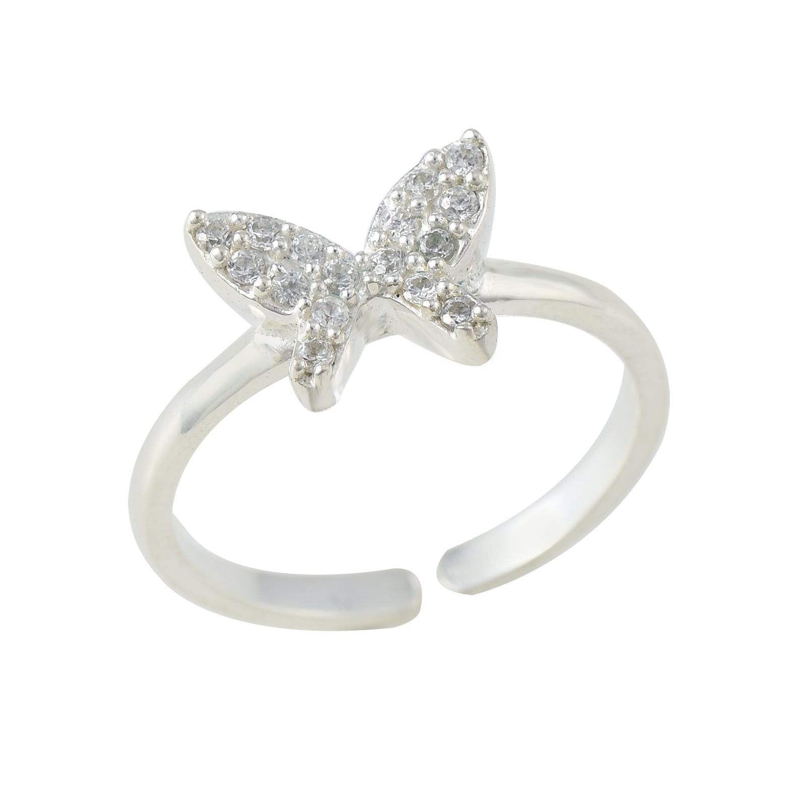 White Topaz Butterfly Adjustable Open Band Ring 925 Sterling Silver