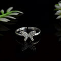 White Topaz Butterfly Adjustable Open Band Ring 925 Sterling Silver