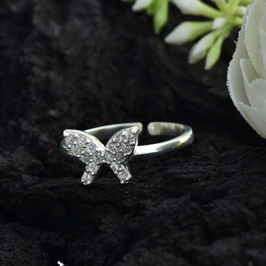 White Topaz Butterfly Open Band Ring – 925 Sterling Silver
