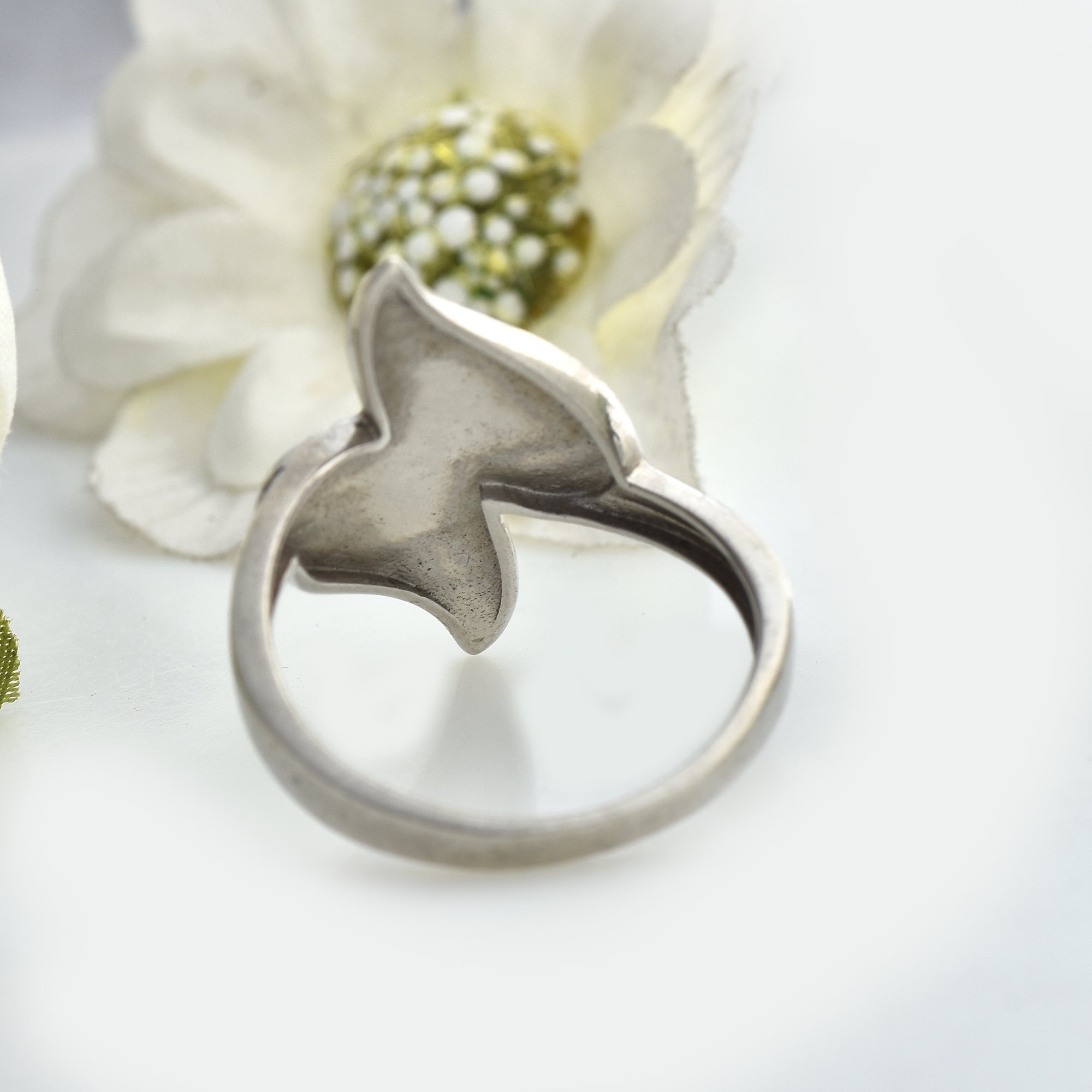 925 Sterling Silver Blue & Green Enamel Leaf Ring