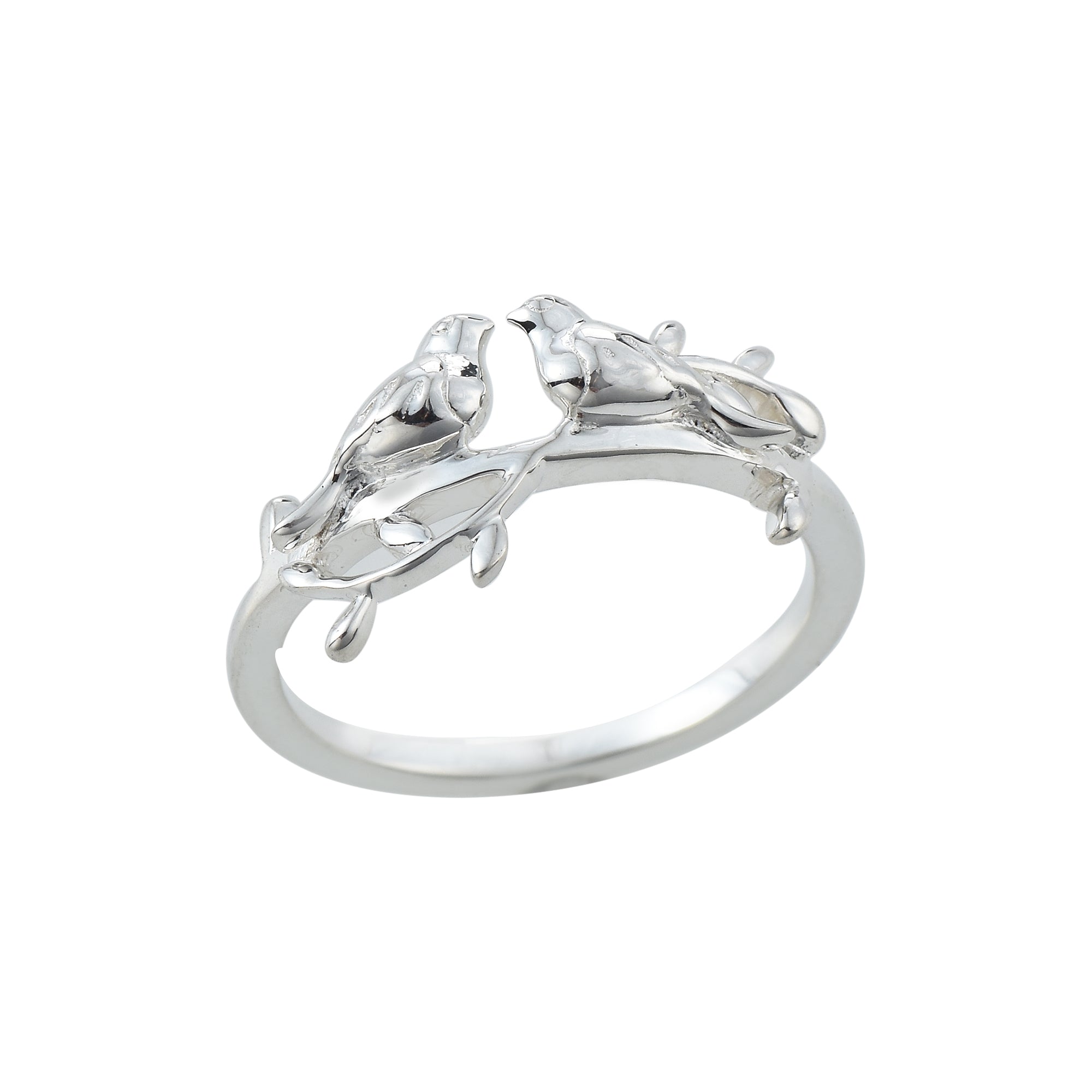925 Sterling Silver Minimalist Couple Bird Birds Ring
