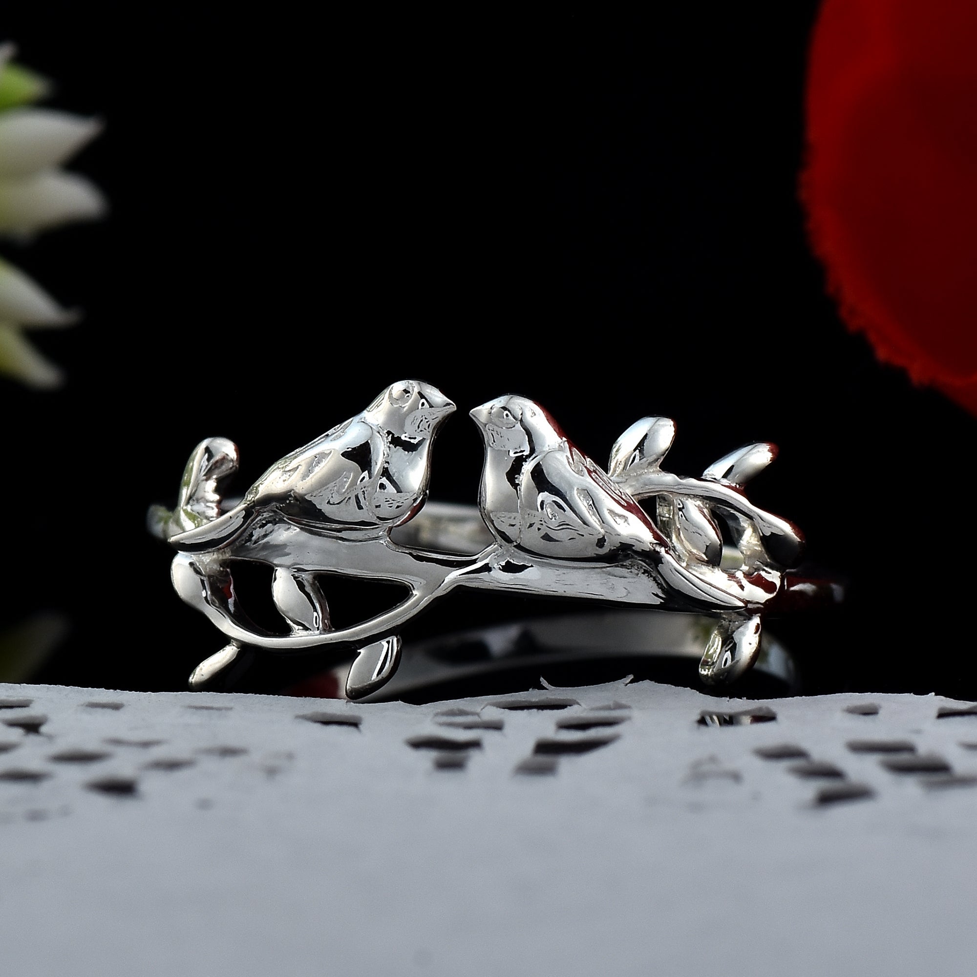 925 Sterling Silver Minimalist Couple Bird Birds Ring