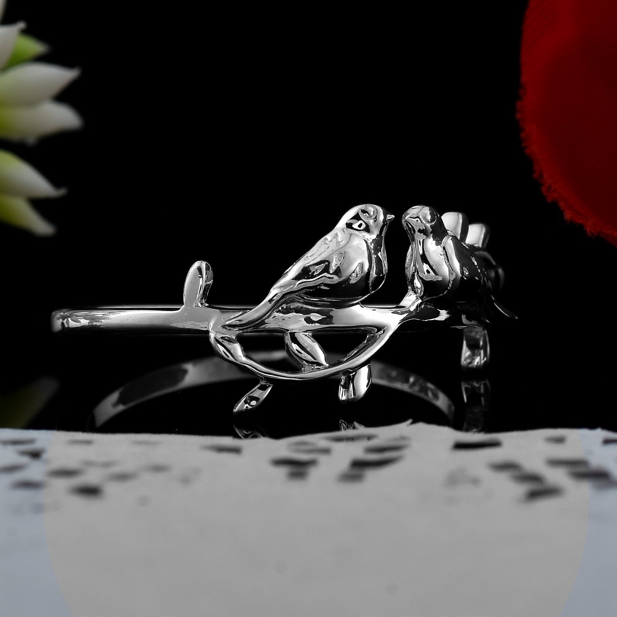 925 Sterling Silver Minimalist Couple Bird Birds Ring