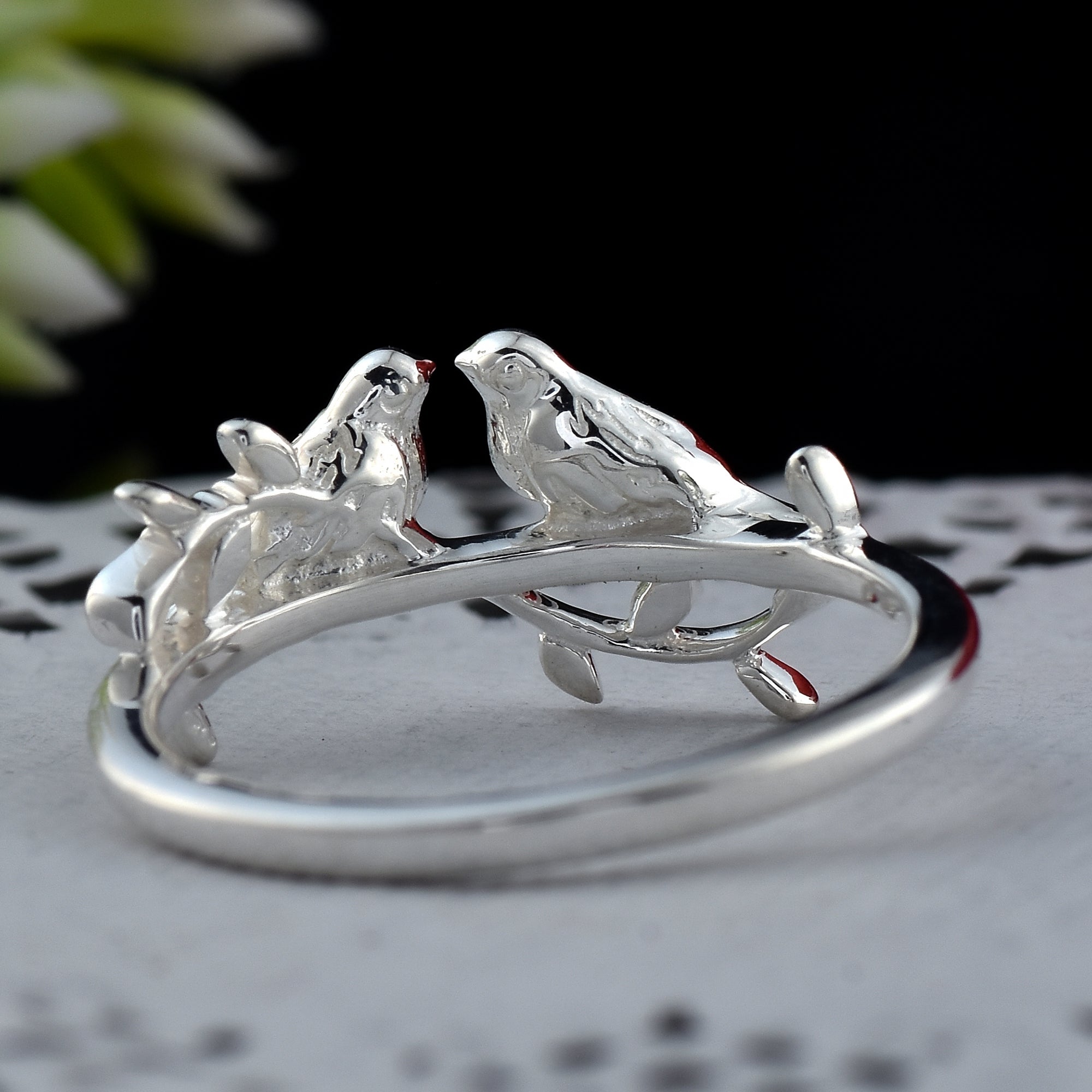 925 Sterling Silver Minimalist Couple Bird Birds Ring
