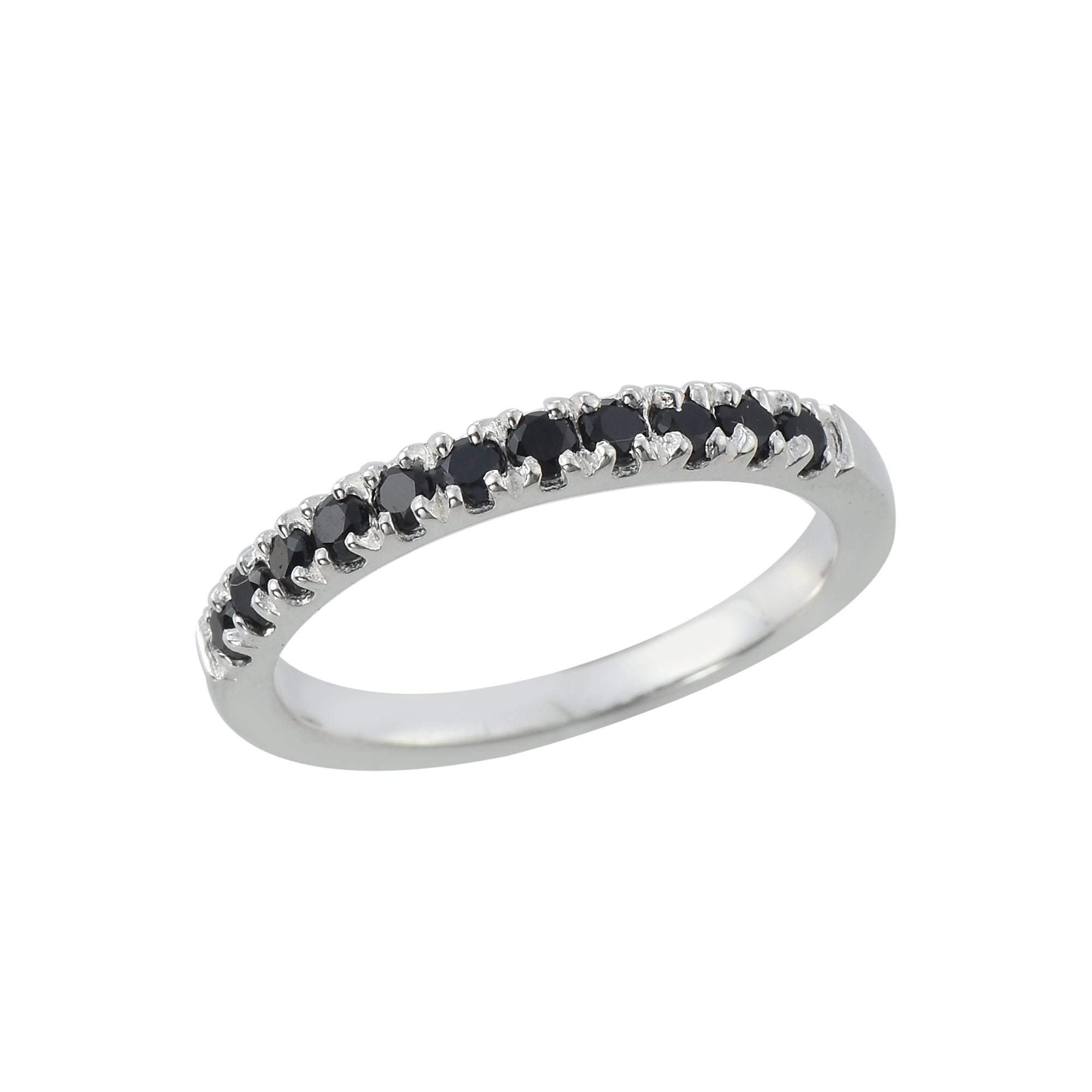 Round Black Spinel Half Eternity Stackable Band Ring 925 Sterling Silver
