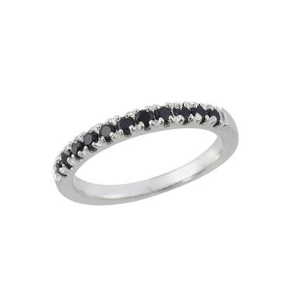 Round Black Spinel Half Eternity Stackable Band Ring – 925 Sterling Silver