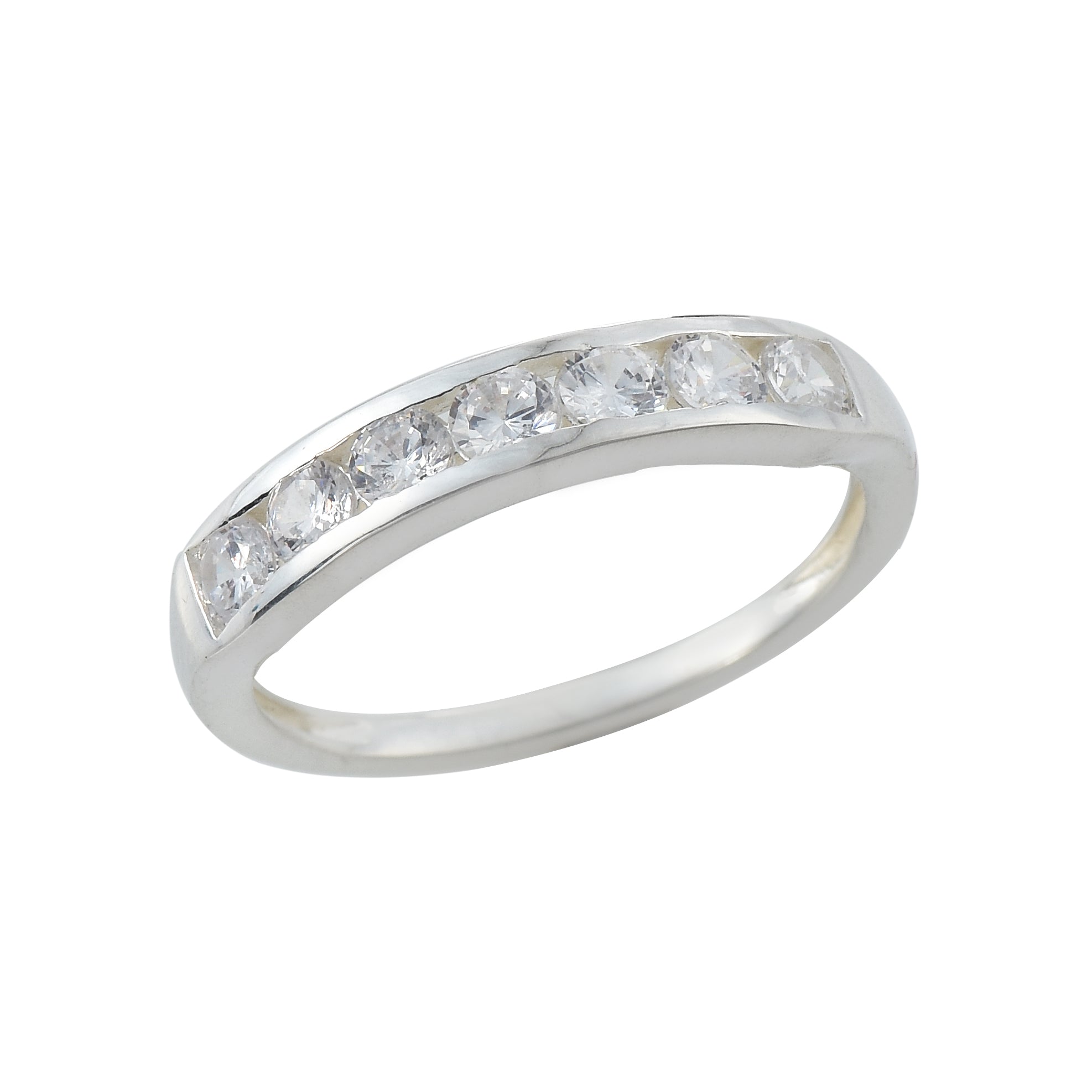 White Topaz Channel Set Half Eternity Band Ring 925 Sterling Silver
