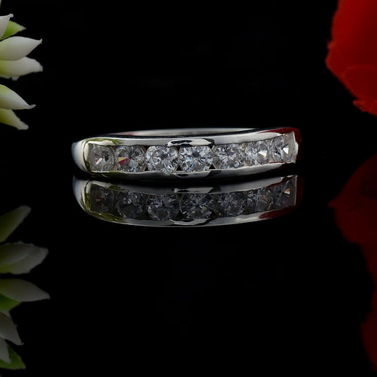 White Topaz Channel-Set Half Eternity Band Ring – 925 Sterling Silver