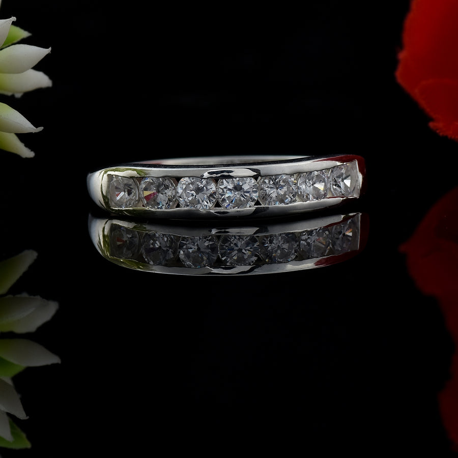 White Topaz Channel-Set Half Eternity Band Ring – 925 Sterling Silver