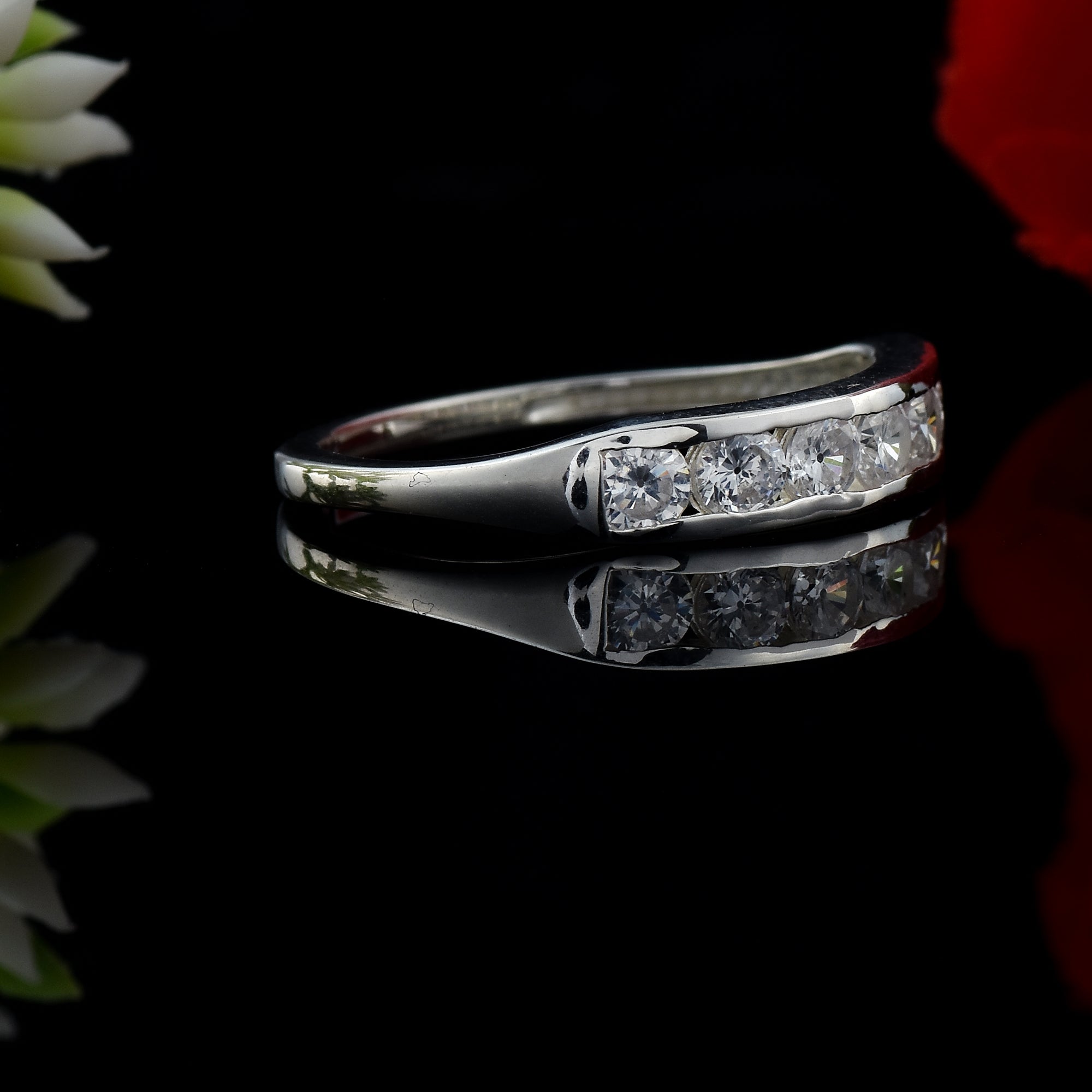 White Topaz Channel Set Half Eternity Band Ring 925 Sterling Silver