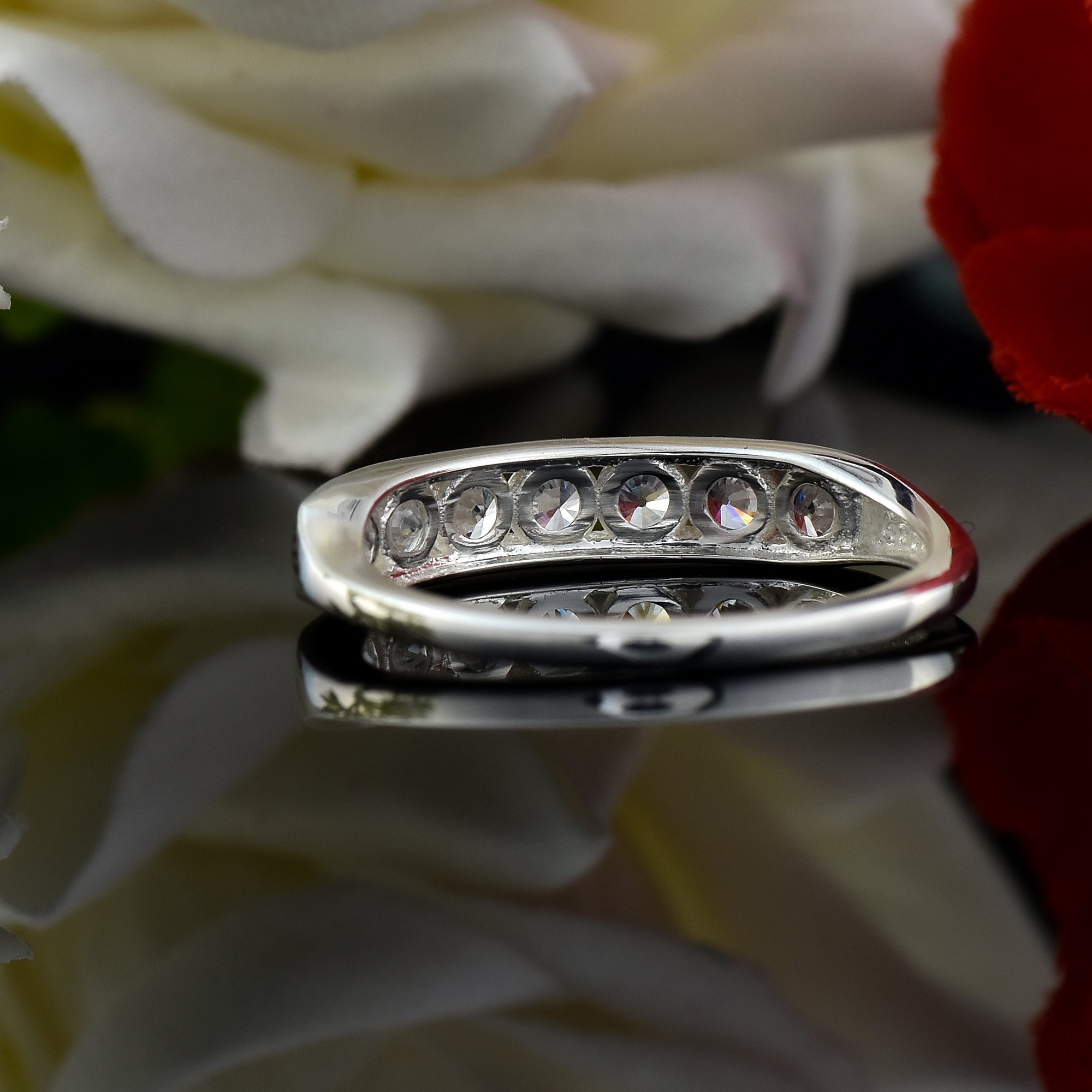 White Topaz Channel Set Half Eternity Band Ring 925 Sterling Silver