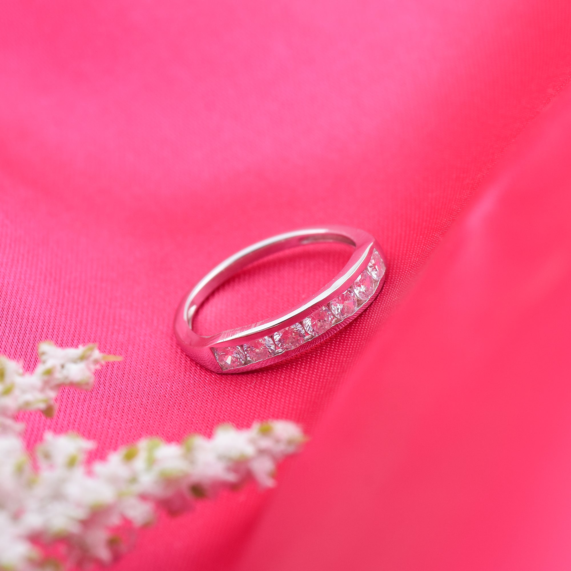 Round Aquamarine Half Eternity Band Ring in 925 Sterling Silver