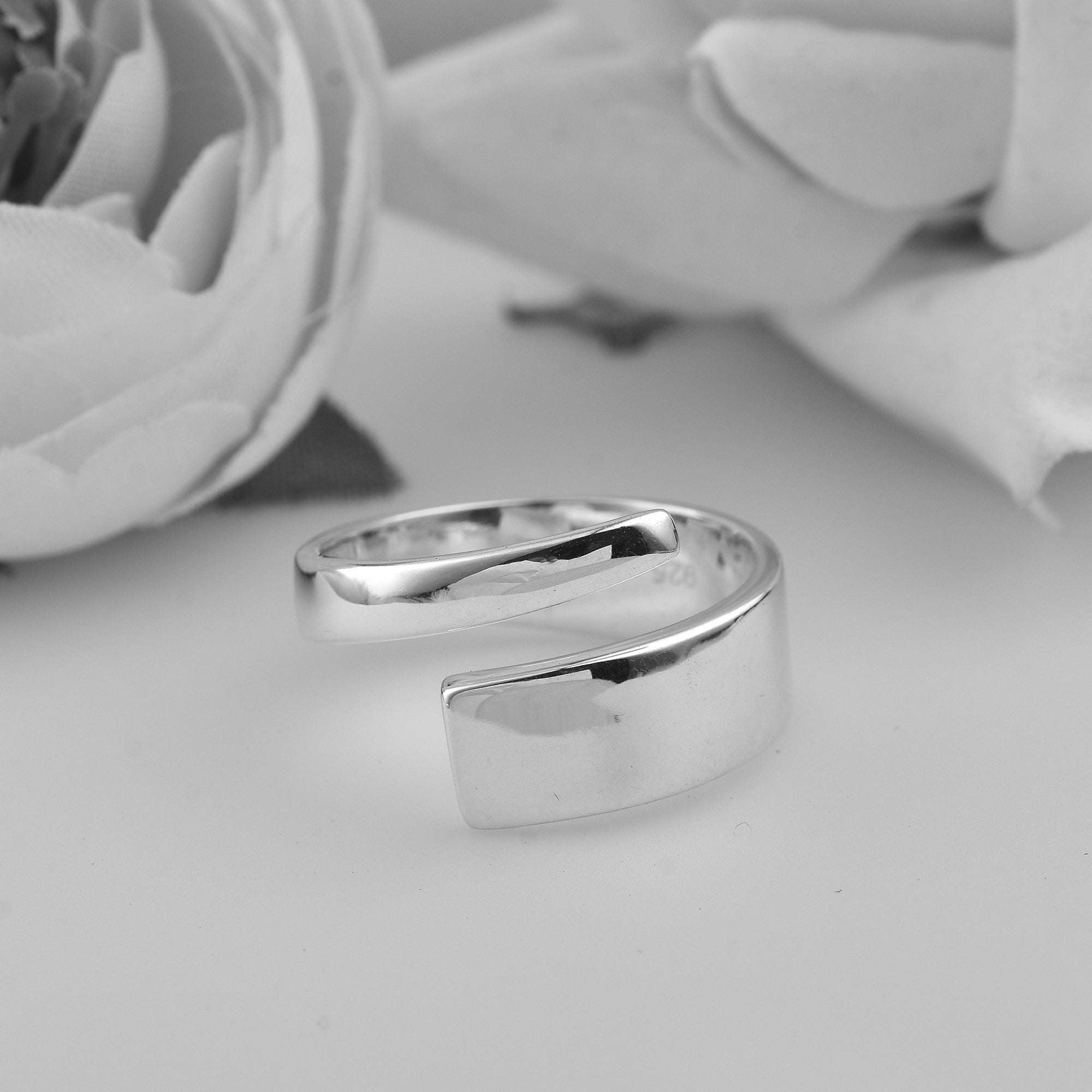 Minimalist Wave Adjustable Open Band Ring 925 Sterling Silver