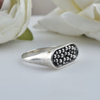 Beaded Textured Statement Band Ring 925 Sterling Silver Oxidized
