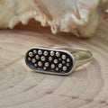 Beaded Textured Statement Band Ring 925 Sterling Silver Oxidized