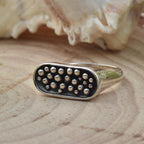 Beaded Textured Statement Band Ring 925 Sterling Silver Oxidized