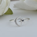 Minimalist Open Adjustable Celestial Moon & Star Ring 925 Sterling Silver