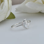 Minimalist Open Adjustable Celestial Moon & Star Ring 925 Sterling Silver