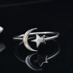 Minimalist Open Adjustable Celestial Moon & Star Ring 925 Sterling Silver