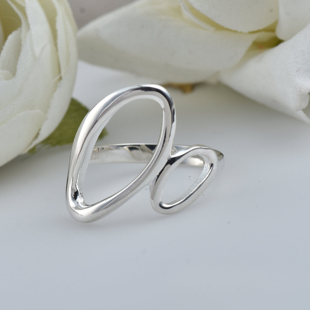 Modern Minimalist Statement Abstract Loop Ring 925 Sterling Silver