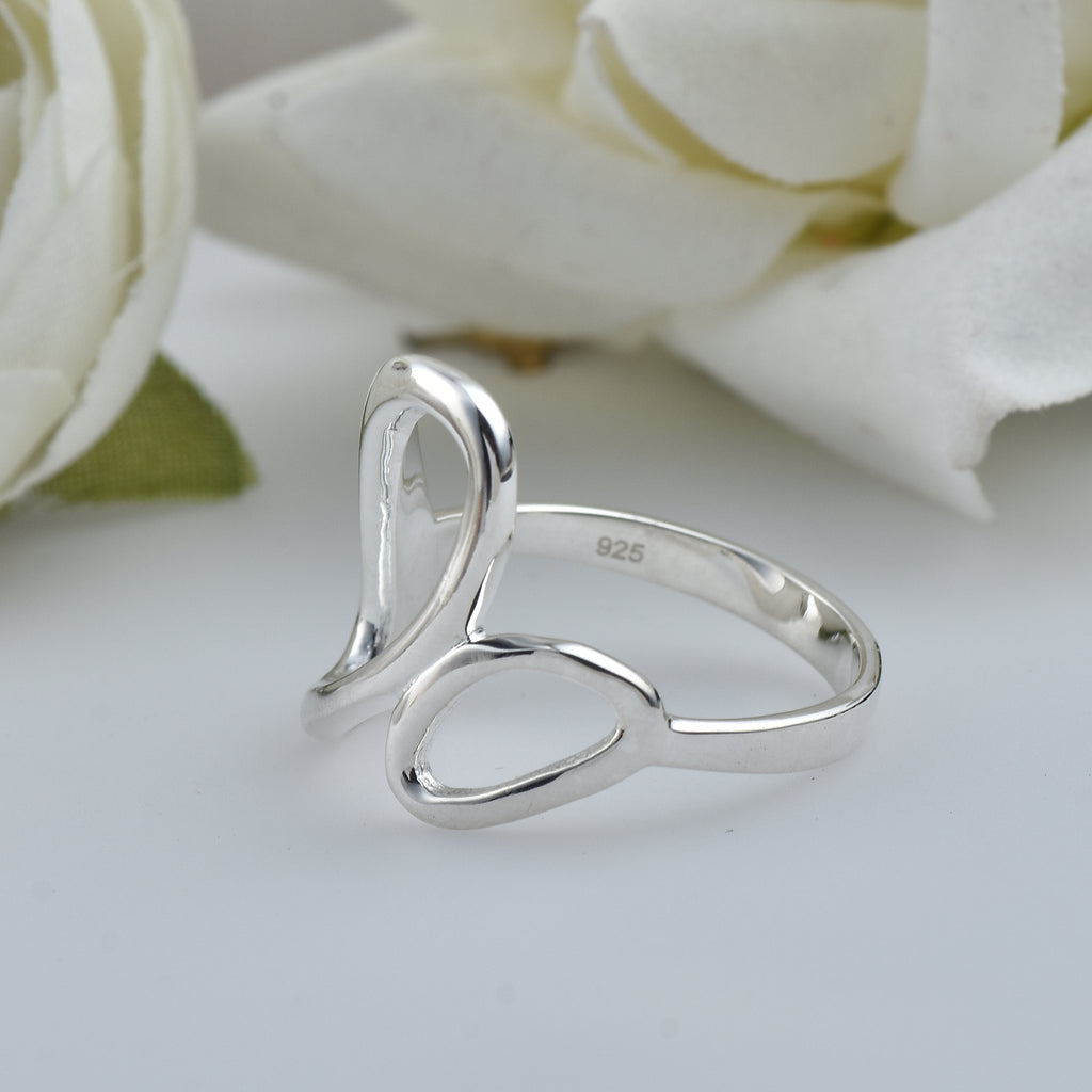 Modern Minimalist Statement Abstract Loop Ring 925 Sterling Silver