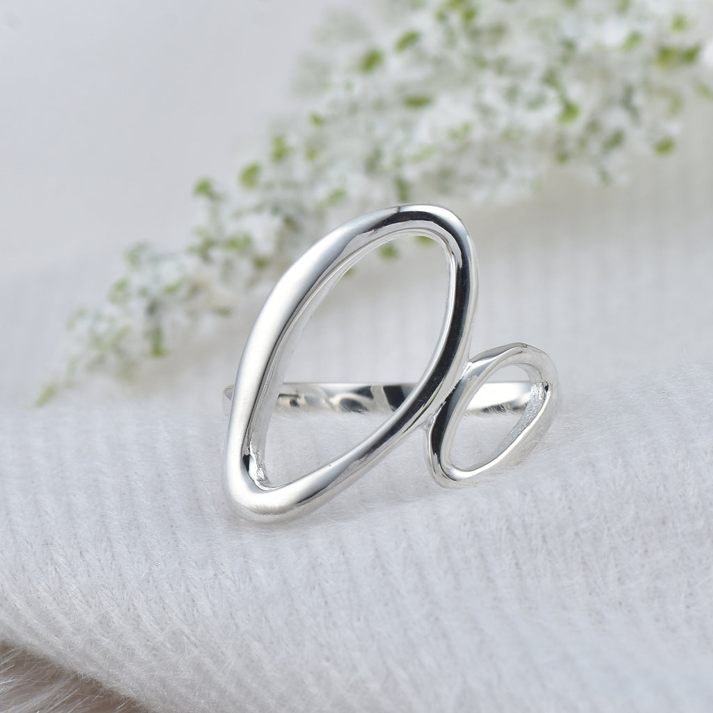 Modern Minimalist Statement Abstract Loop Ring 925 Sterling Silver