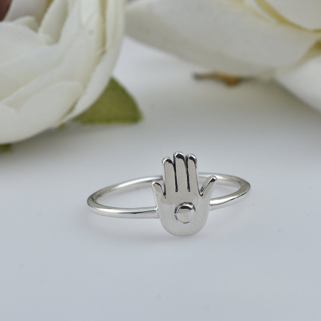 Minimalist Palm Symbol Adjustable Hand Ring 925 Sterling Silver