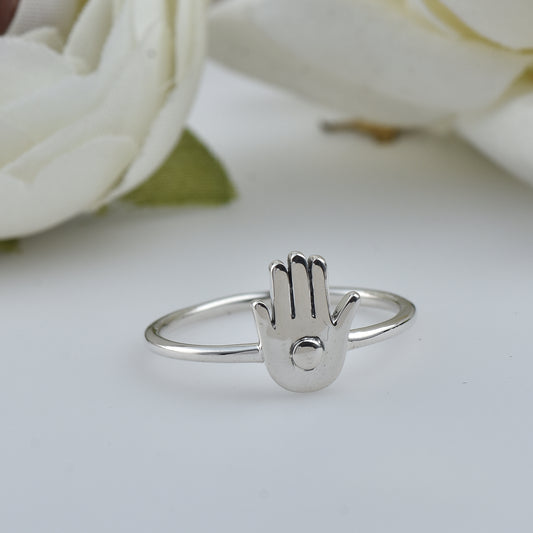 Palm Symbol Adjustable Hand Ring – 925 Sterling Silver