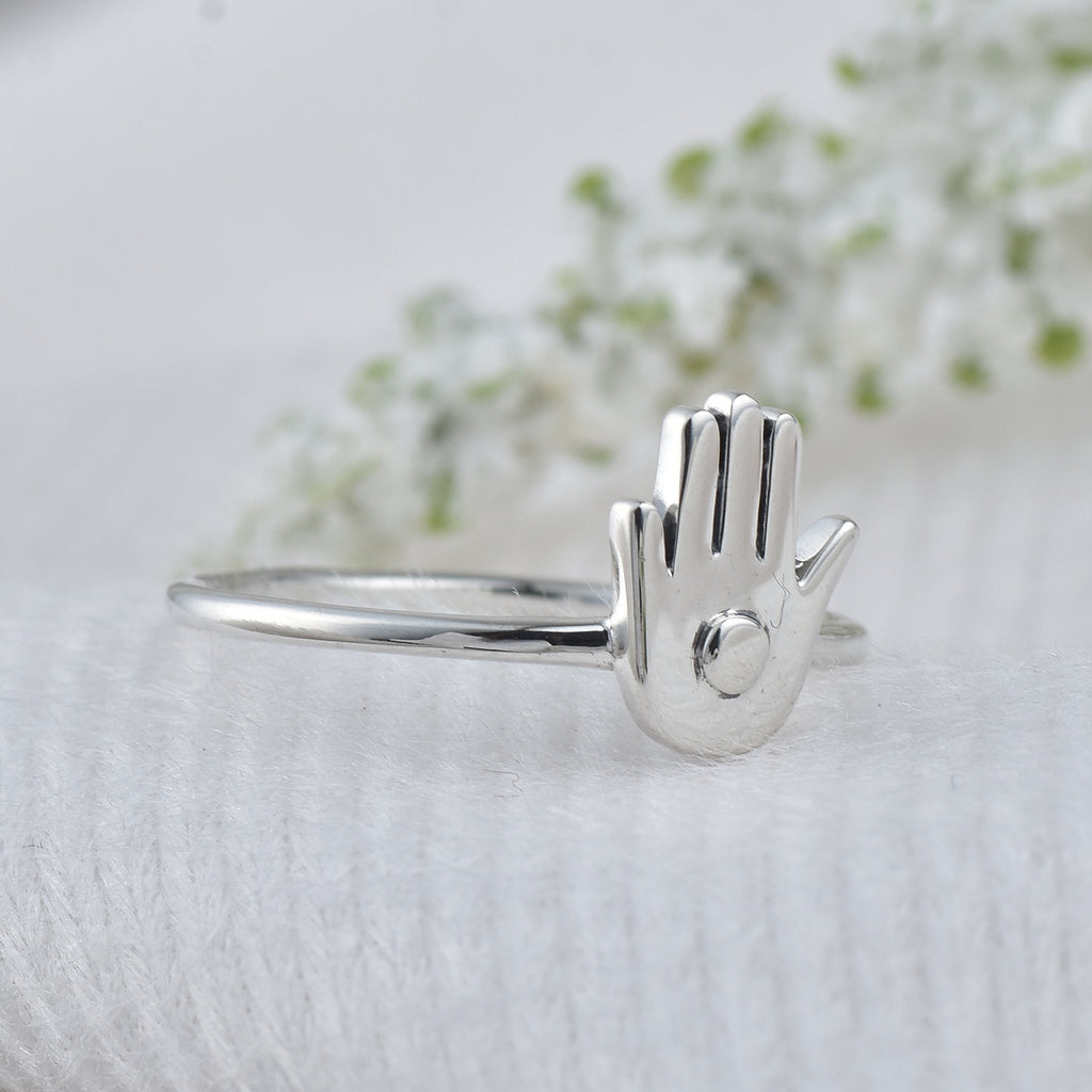 Minimalist Palm Symbol Adjustable Hand Ring 925 Sterling Silver