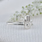 Minimalist Palm Symbol Adjustable Hand Ring 925 Sterling Silver