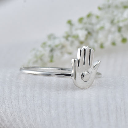 Palm Symbol Adjustable Hand Ring – 925 Sterling Silver