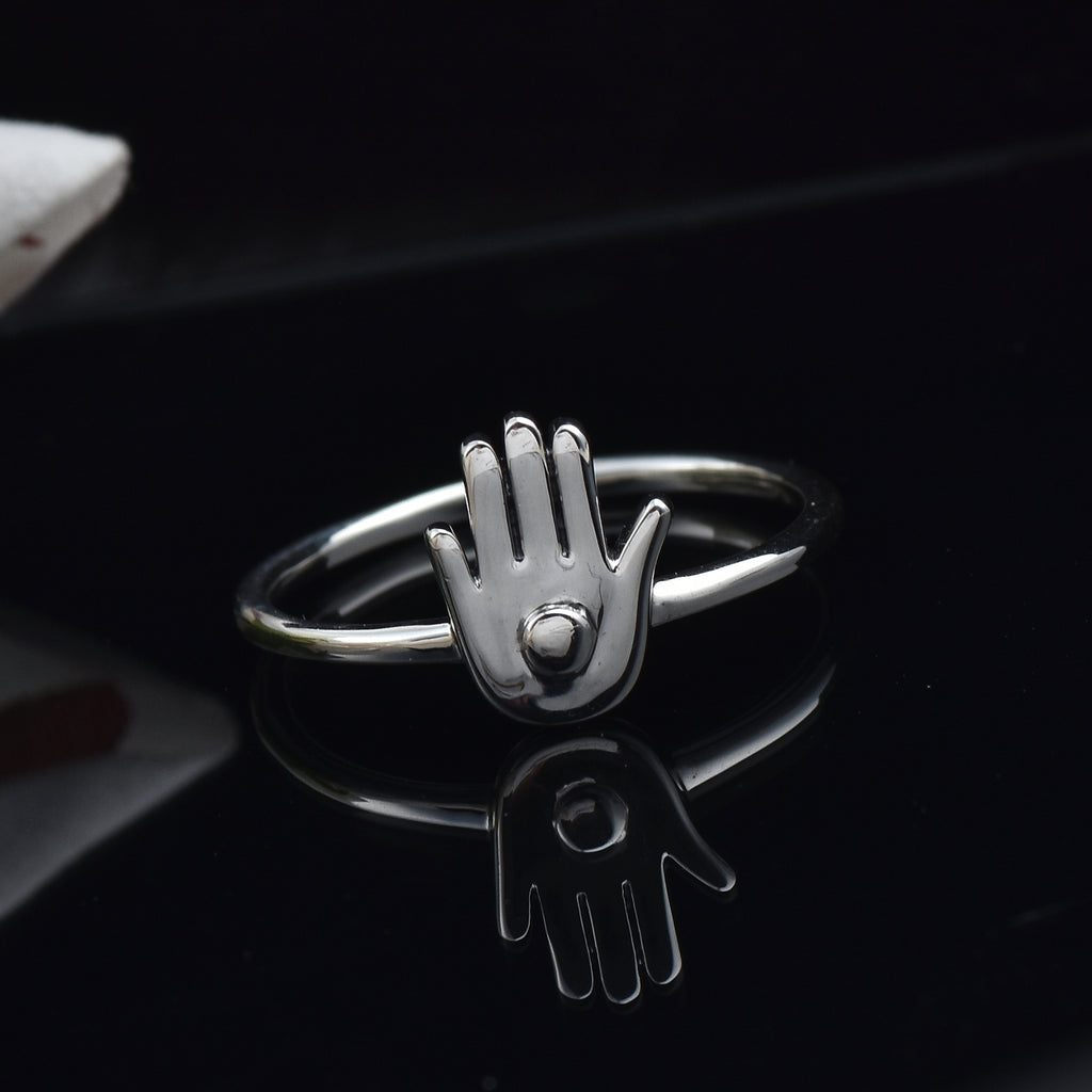 Minimalist Palm Symbol Adjustable Hand Ring 925 Sterling Silver