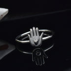 Minimalist Palm Symbol Adjustable Hand Ring 925 Sterling Silver