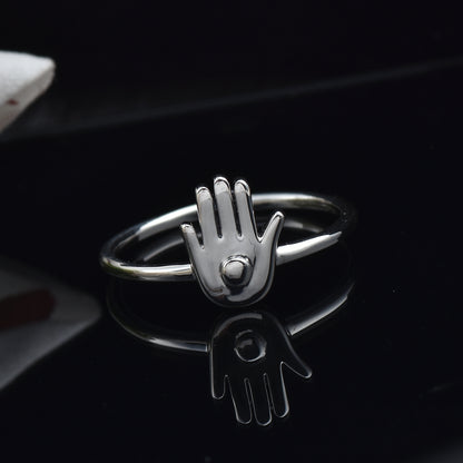 Palm Symbol Adjustable Hand Ring – 925 Sterling Silver