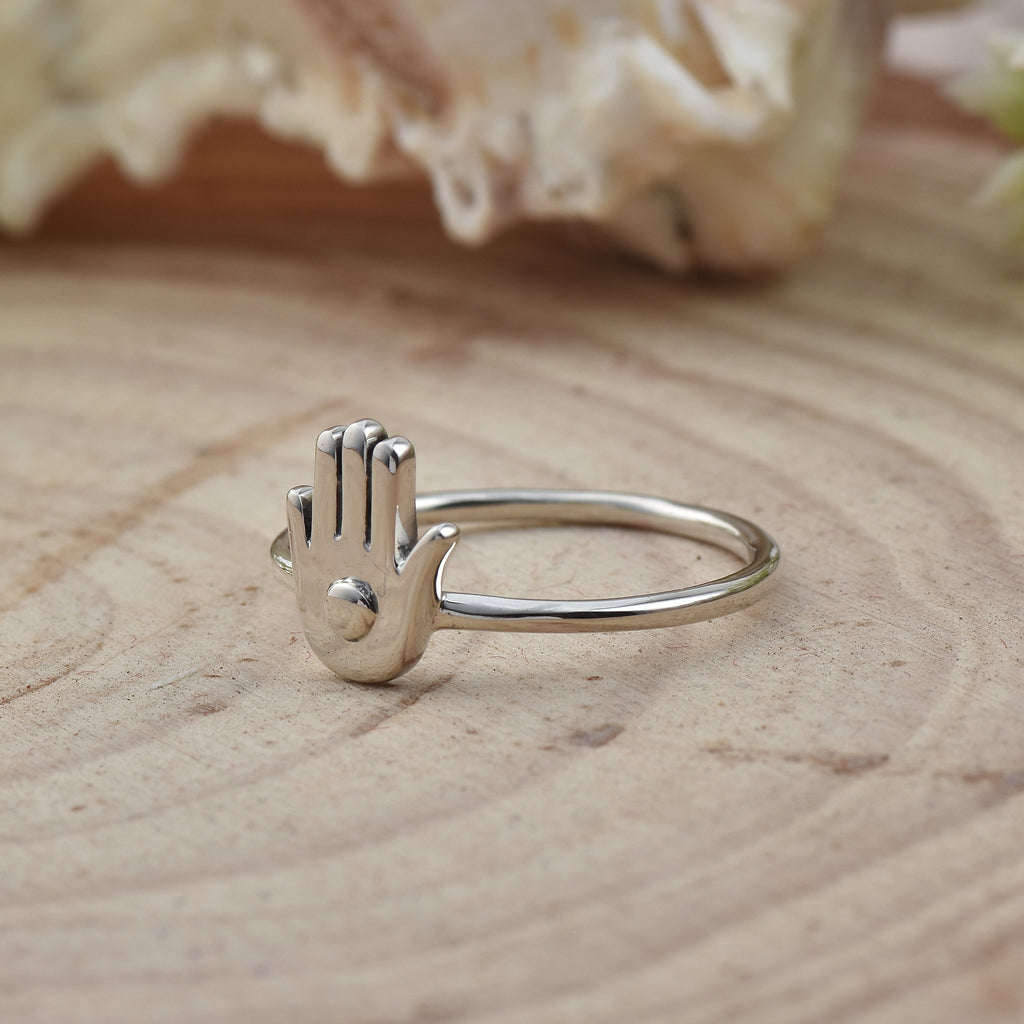 Minimalist Palm Symbol Adjustable Hand Ring 925 Sterling Silver