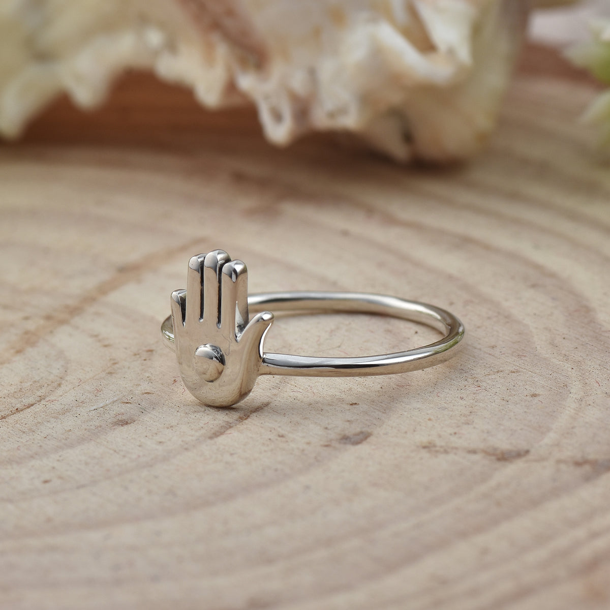 Palm Symbol Adjustable Hand Ring – 925 Sterling Silver