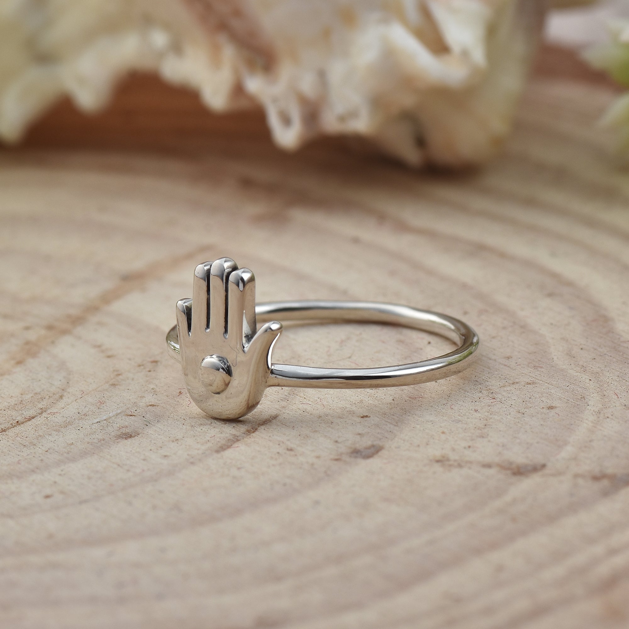 Minimalist Palm Symbol Adjustable Hand Ring 925 Sterling Silver