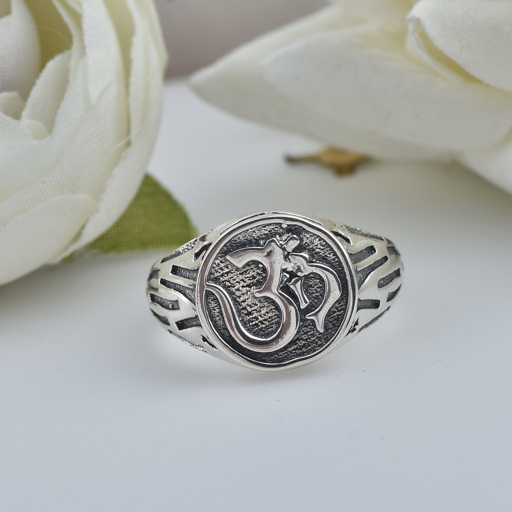 Hindu Aum Symbol Spiritual Om Ring 925 Sterling Silver