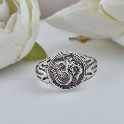 Om Aum Symbol Oxidised Ring – 925 Sterling Silver