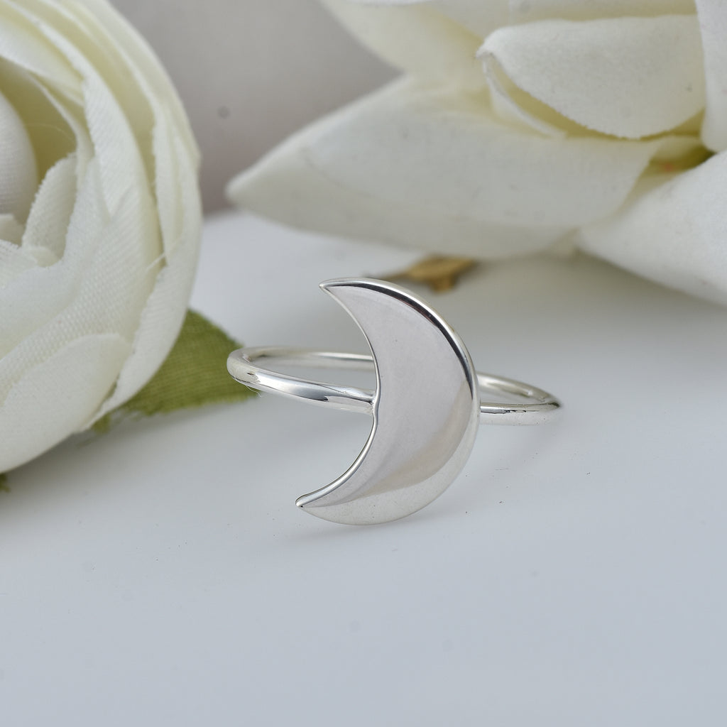 Minimalist Lunar Open Crescent Moon Ring 925 Sterling Silver