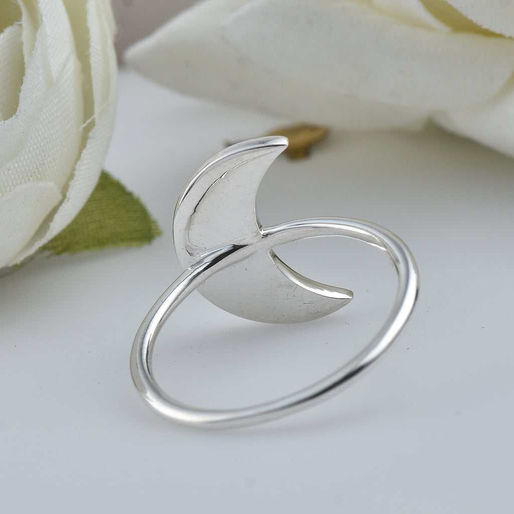 Minimalist Lunar Open Crescent Moon Ring 925 Sterling Silver