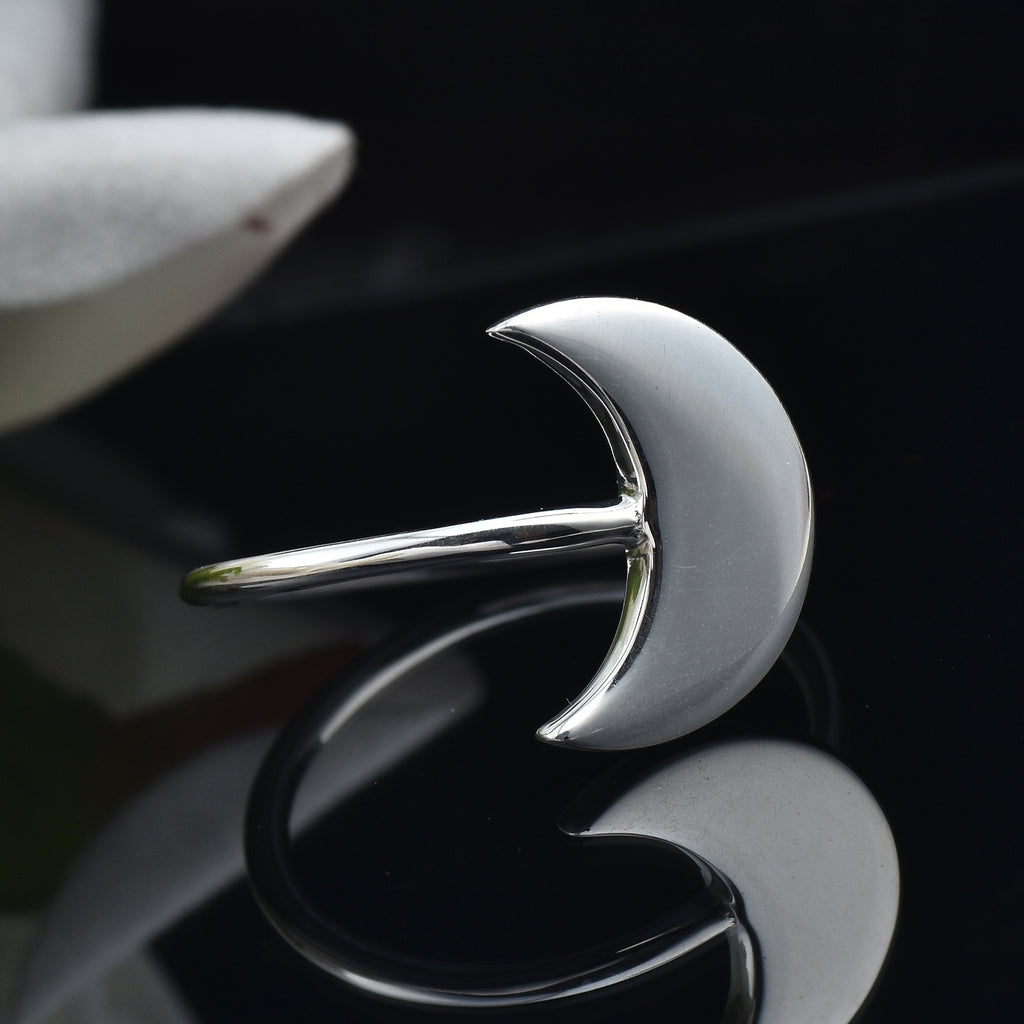 Minimalist Lunar Open Crescent Moon Ring 925 Sterling Silver