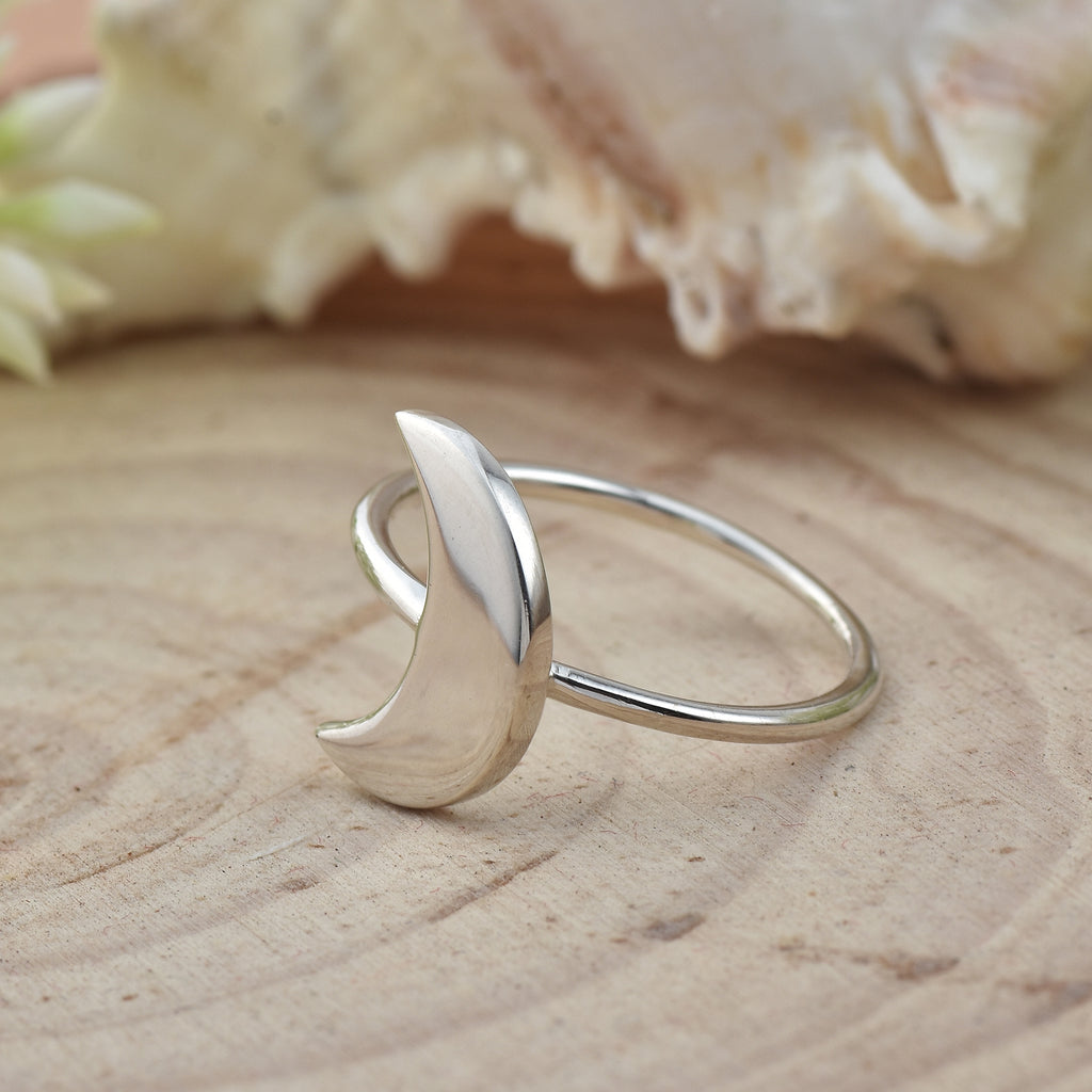Minimalist Lunar Open Crescent Moon Ring 925 Sterling Silver
