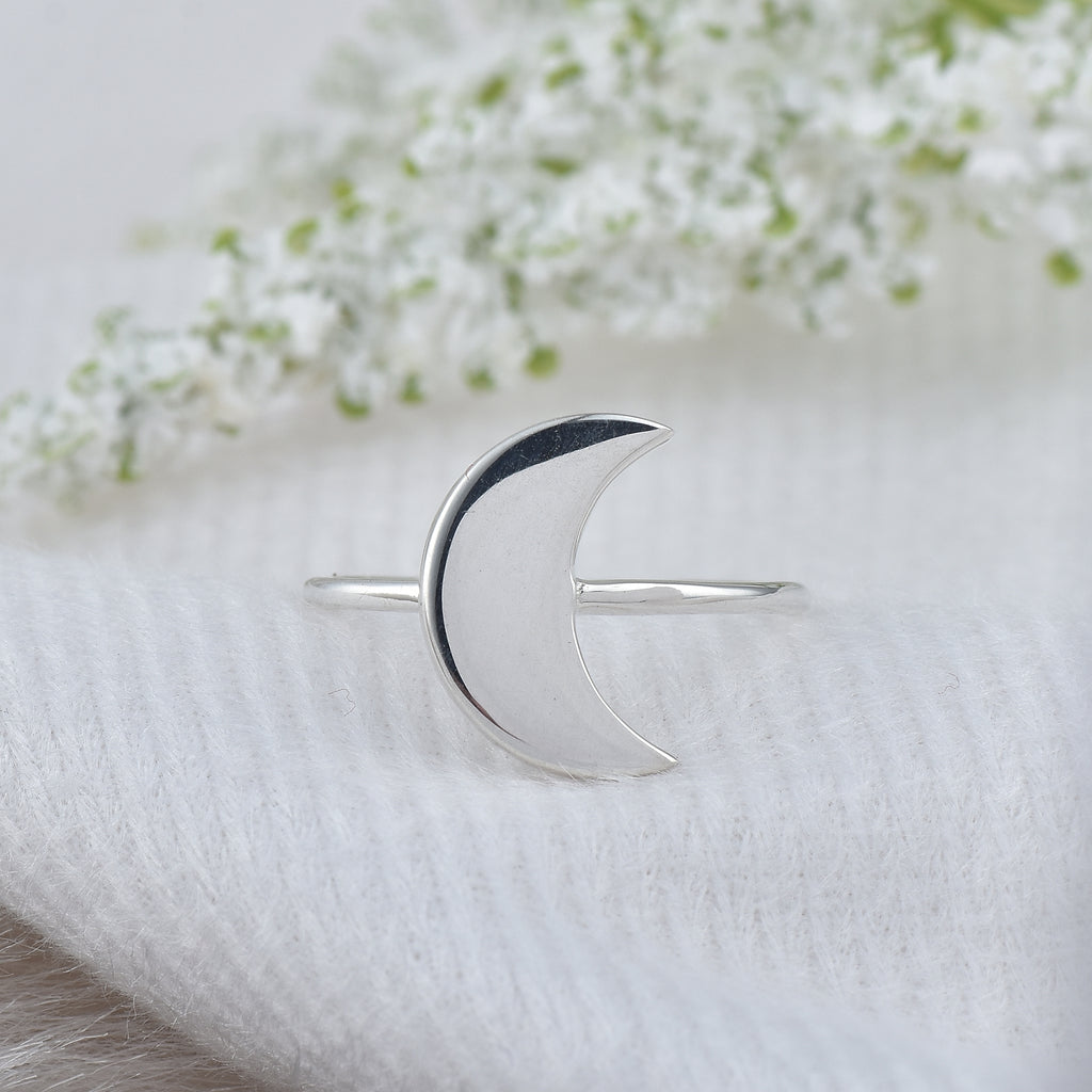 Minimalist Lunar Open Crescent Moon Ring 925 Sterling Silver