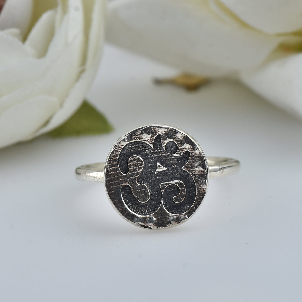 Round Coin Style Aum Symbol Spiritual Om Ring 925 Sterling Silver