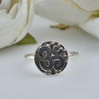 Round Coin Style Aum Symbol Spiritual Om Ring 925 Sterling Silver