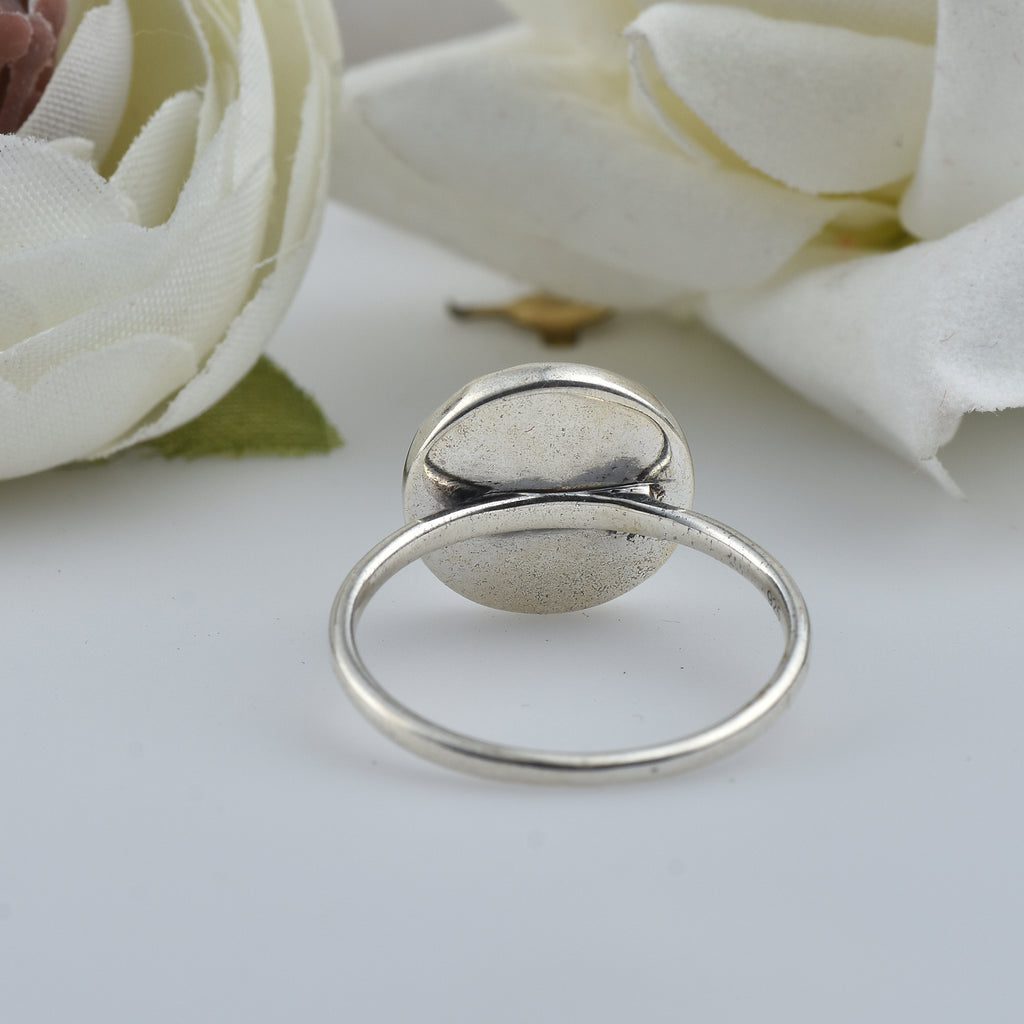Round Coin Style Aum Symbol Spiritual Om Ring 925 Sterling Silver